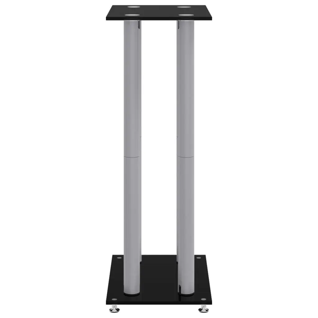 Speaker Stands Pair Black Tempered Glass 4 Pillars Audio Monitor Home Studio