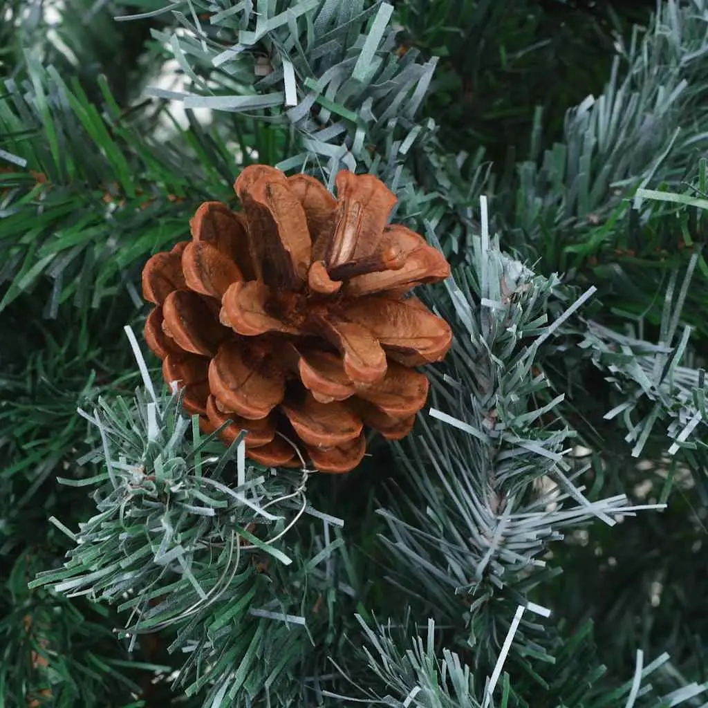 Artificial Christmas Tree Green 150cm Frosted Branches with Pinecones