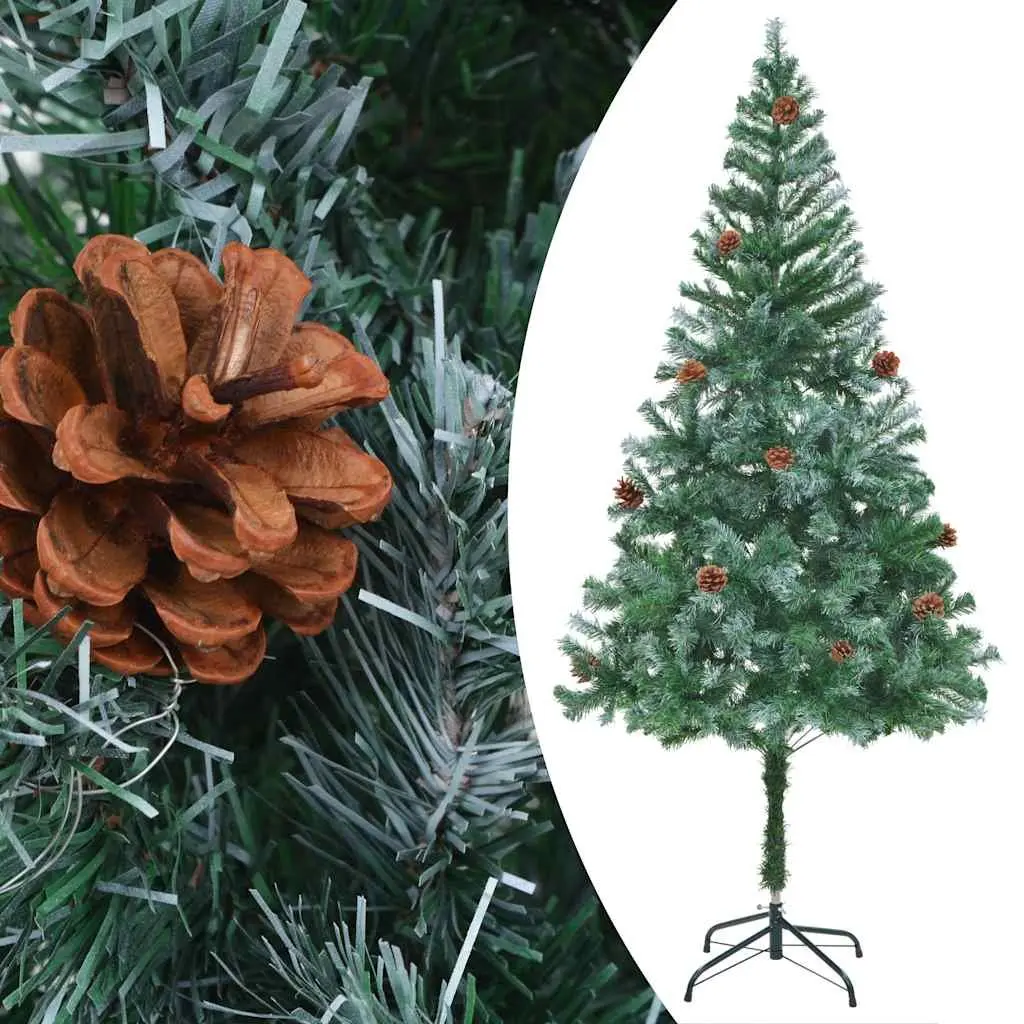 Artificial Christmas Tree Green 180cm White Tips Pinecones Holiday Decoration
