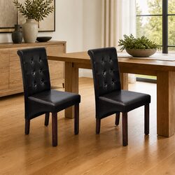 Set of 2 Brown Faux Leather Dining Chairs, Ergonomic Design