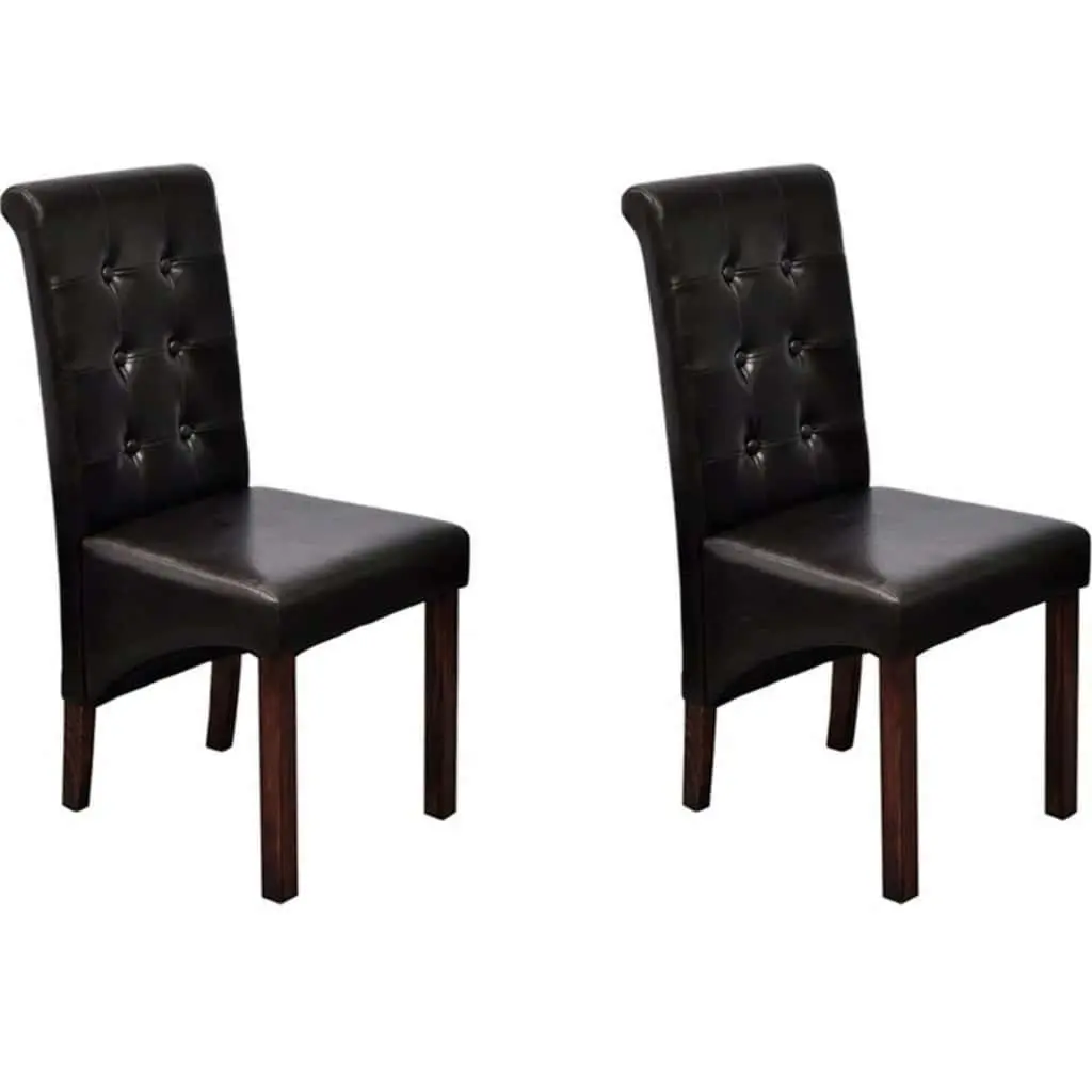 Dining Chairs 2 pcs Brown Faux Leather Padded Seats Kitchen Room Furniture Set