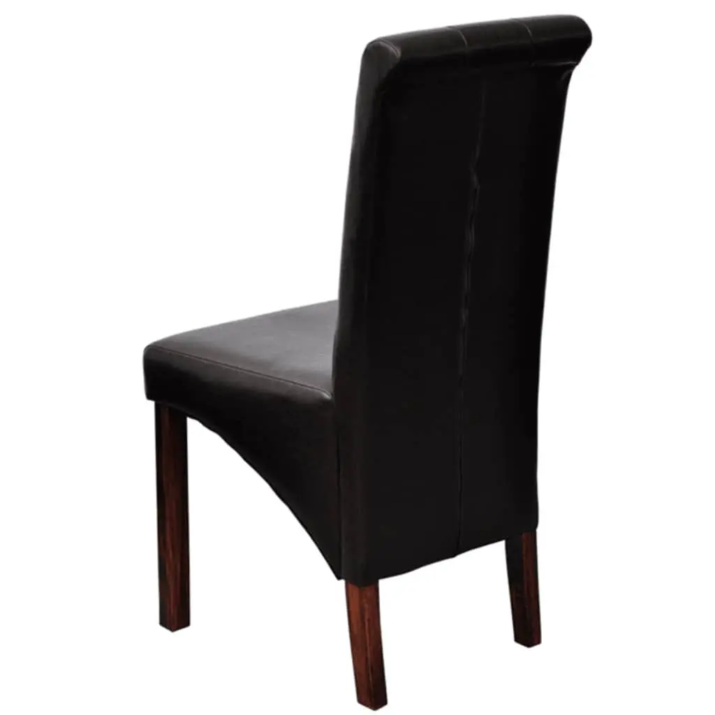 Dining Chairs 2 pcs Brown Faux Leather Padded Seats Kitchen Room Furniture Set