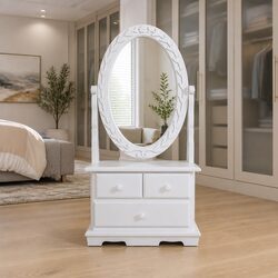 Compact White Vanity Makeup Table with Mirror