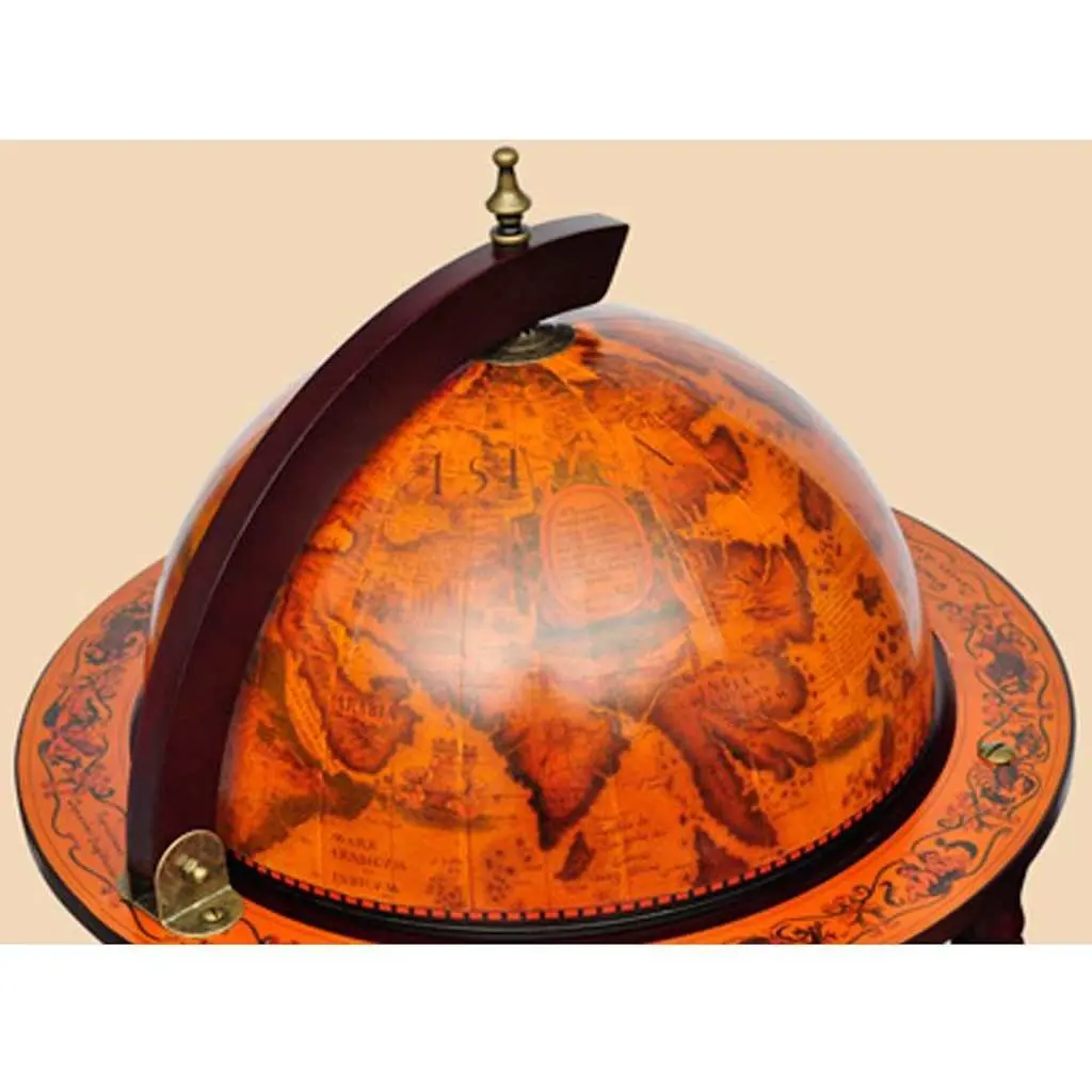 Wooden Globe Bar Cabinet Brown Globe-shaped with Bottle and Glass Holders on Wheels