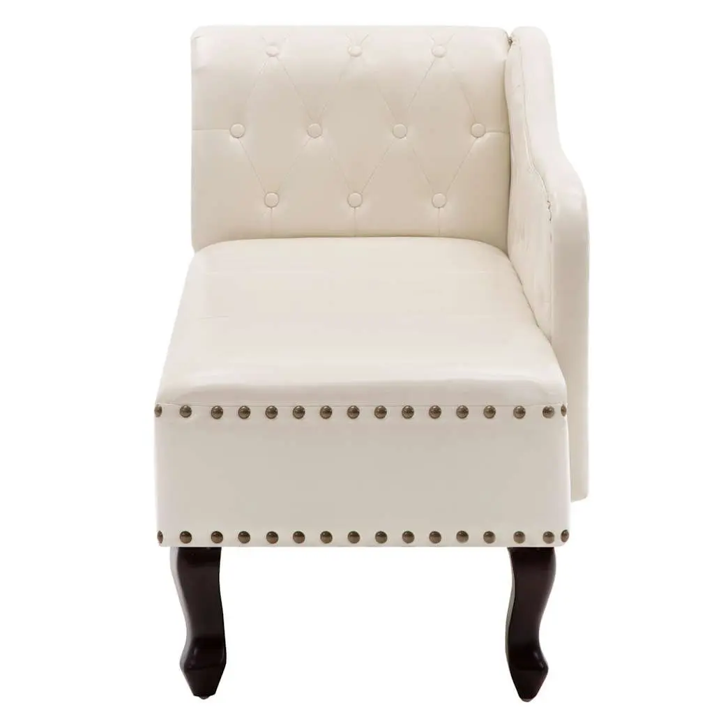 Faux Leather Chaise Longue Cream White Thick Upholstered Lounge Chair Chesterfield Style Armrest Wooden Legs