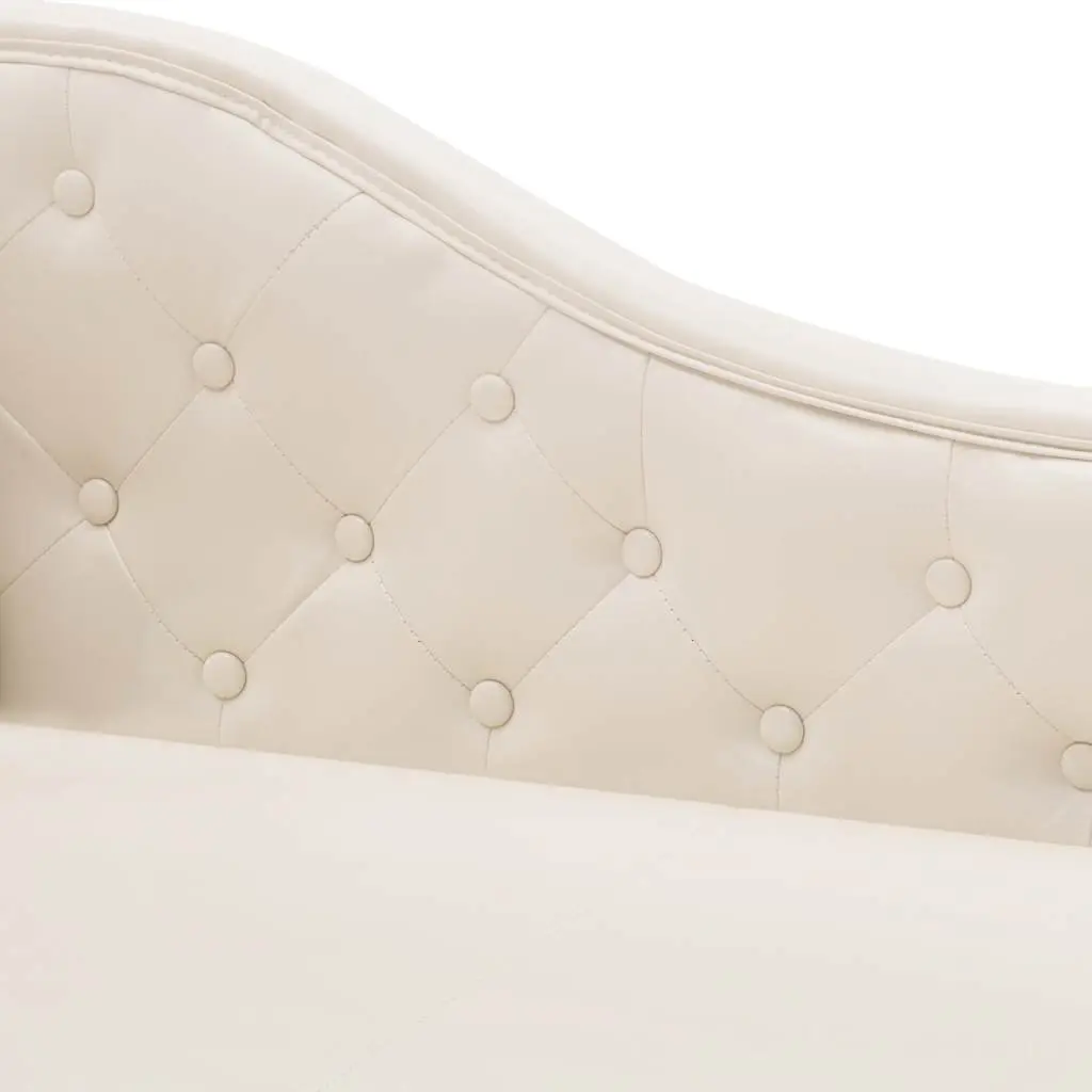 Faux Leather Chaise Longue Cream White Thick Upholstered Lounge Chair Chesterfield Style Armrest Wooden Legs