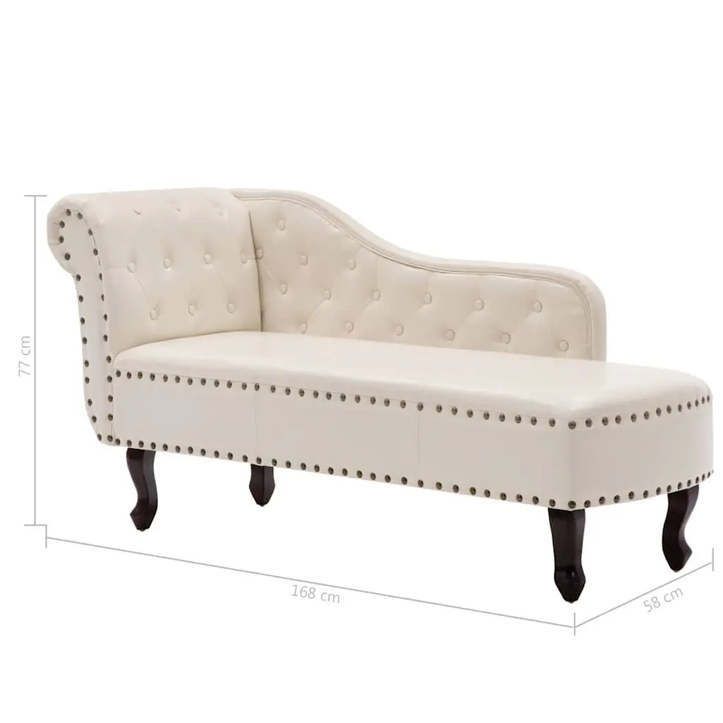 Faux Leather Chaise Longue Cream White Thick Upholstered Lounge Chair Chesterfield Style Armrest Wooden Legs