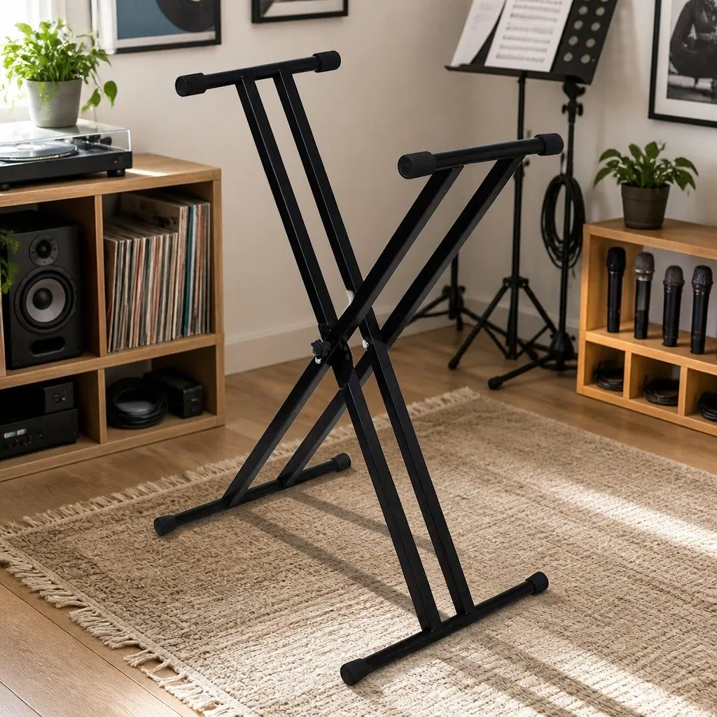 Adjustable Double Braced Keyboard Stand X-Frame Music Performance Heavy Duty