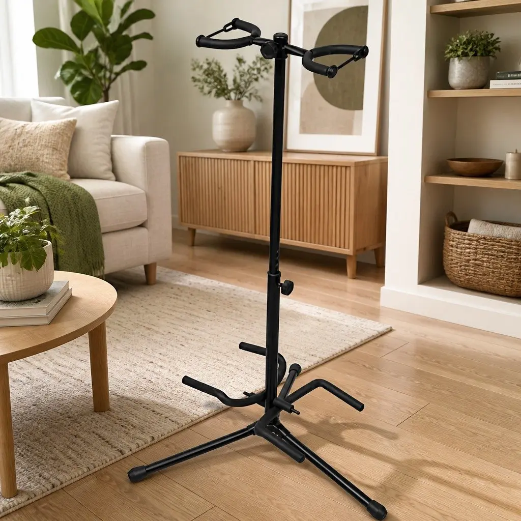 Double Guitar Stand Adjustable Foldable Heavy Duty Portable Two Guitar Holder