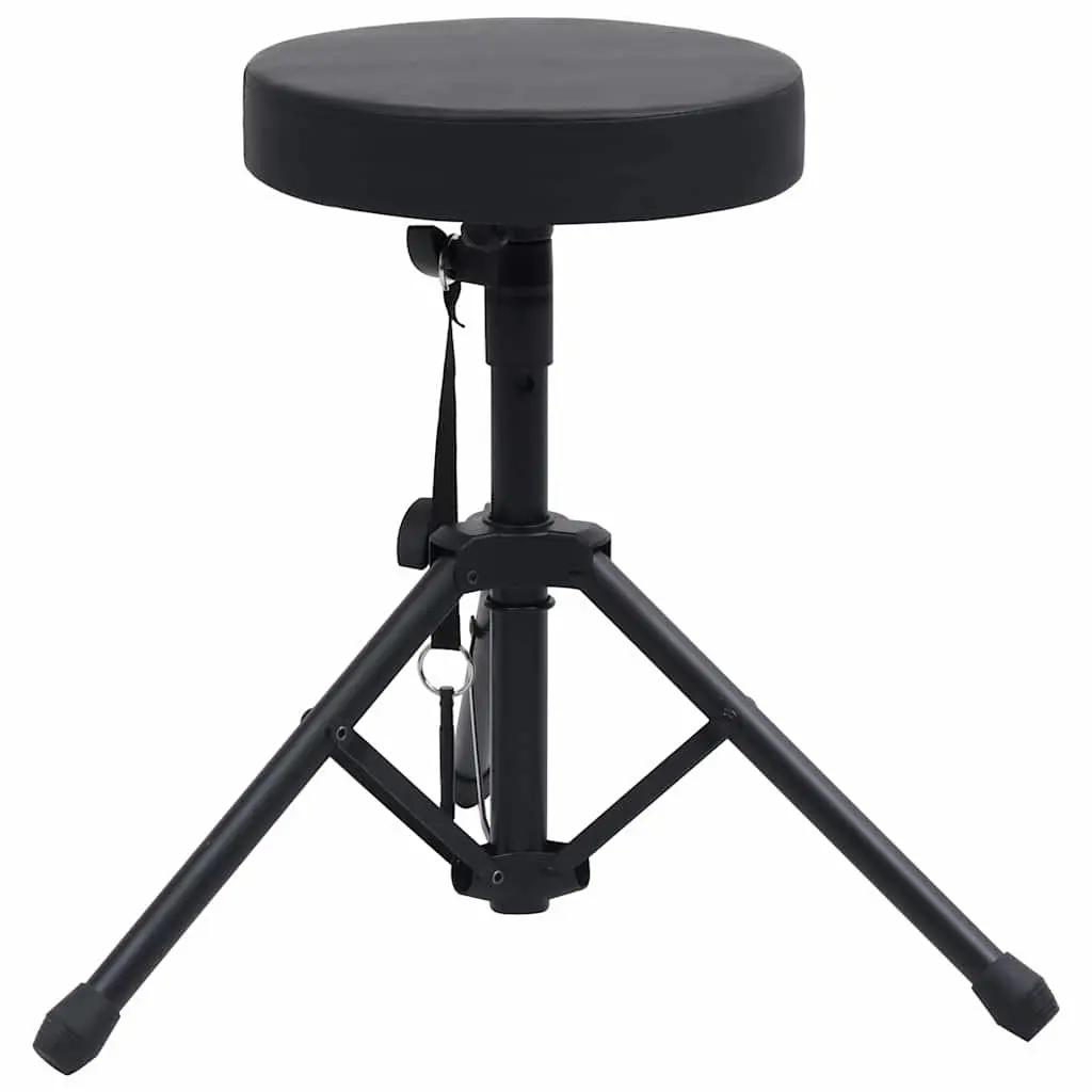 Adjustable Drum Stool Black Round Padded Height Adjustable Tripod Legs Foldable