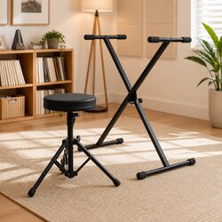 Adjustable Keyboard Stand and Stool Set