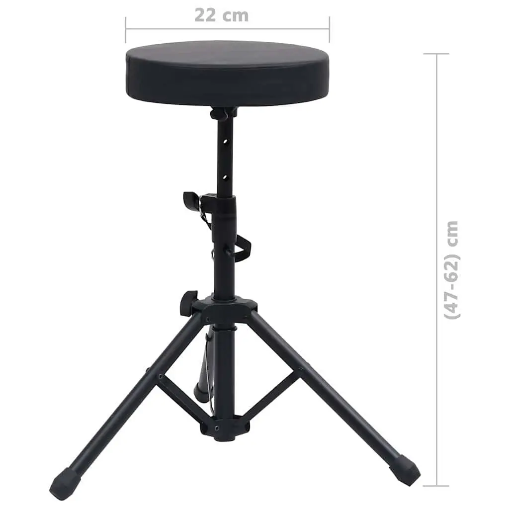 Keyboard Stand and Stool Set Black Foldable Height Adjustable Double Braced for Music Performance