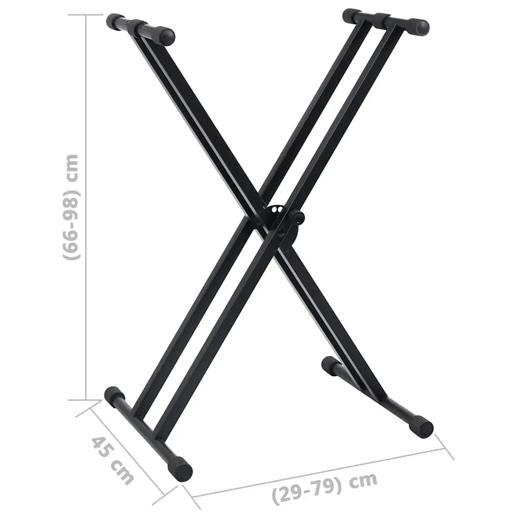 Keyboard Stand and Stool Set Black Foldable Height Adjustable Double Braced for Music Performance