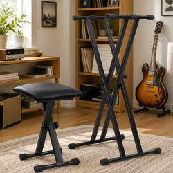 Adjustable Keyboard Stand and Stool Set for Music Use