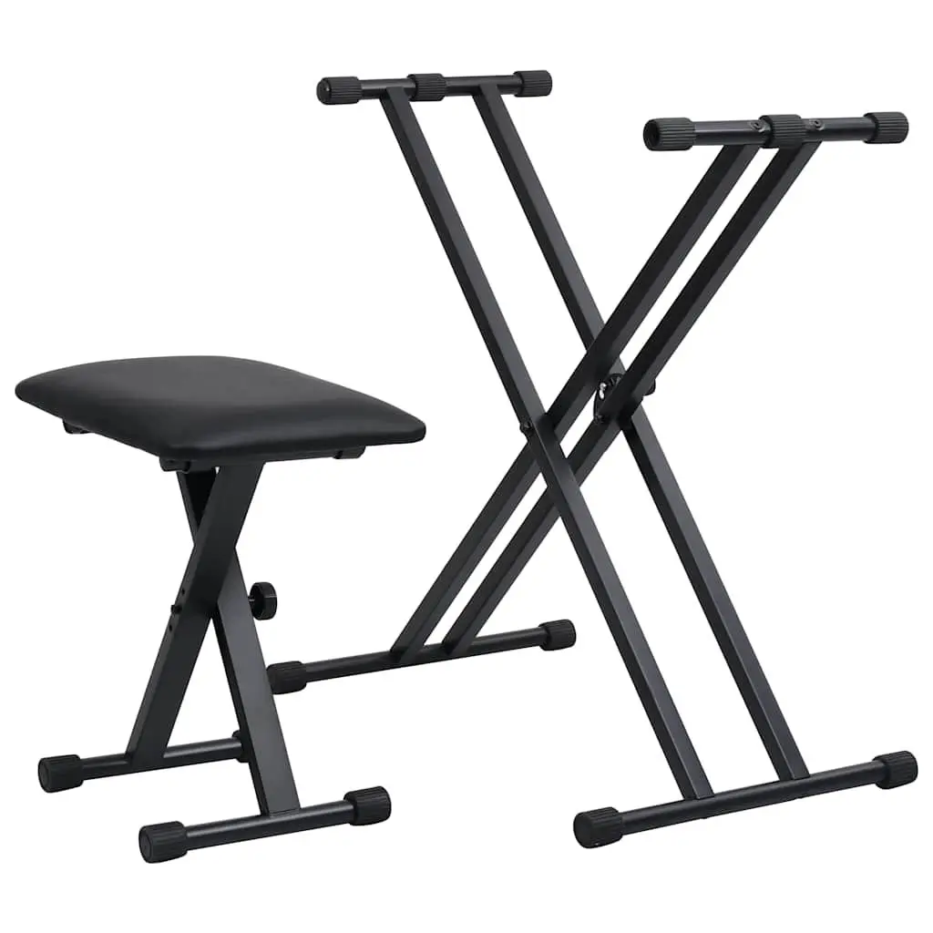 Adjustable Keyboard Stand and Stool Set Black Foldable Height Adjustable for Music Performance Practice