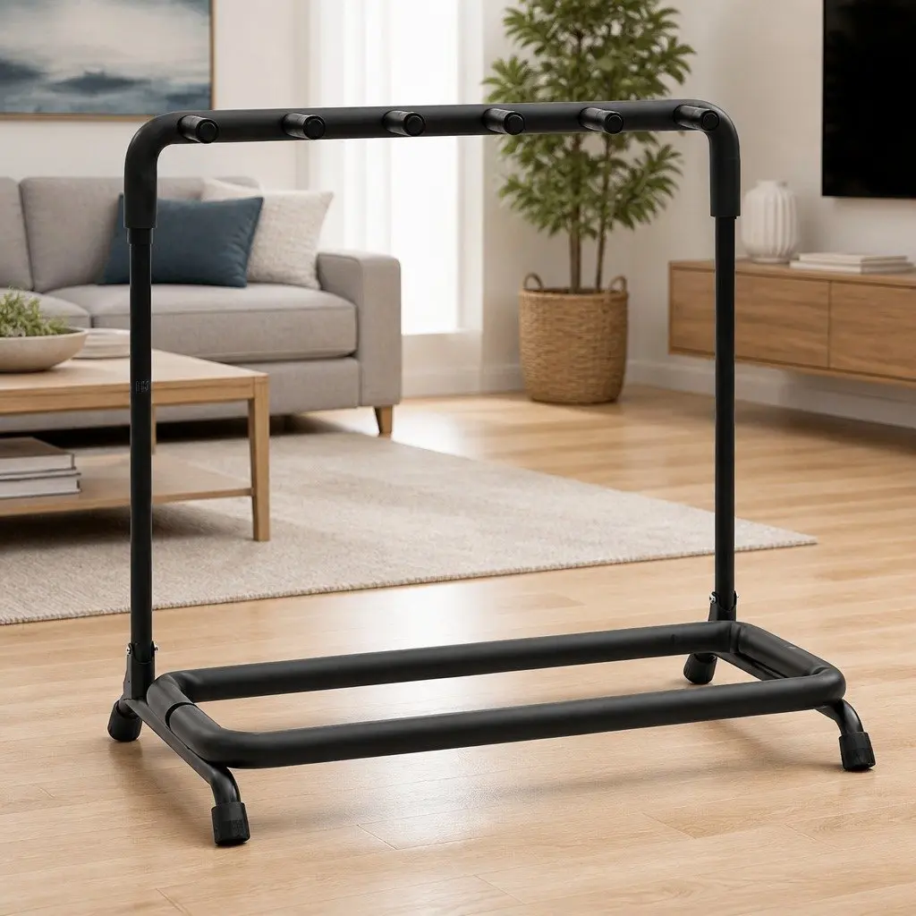 Guitar Stand Black 5 Section Folding Steel Frame Floor Rack Storage Holder