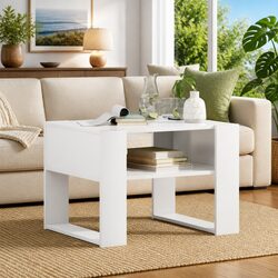 Concise White Rectangular Coffee Table with Storage
