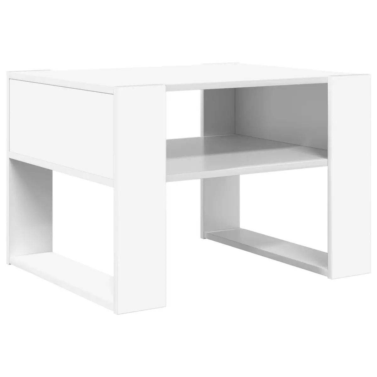 Rectangular White Coffee Table Engineered Wood with Storage for Living Room 66x53x45cm