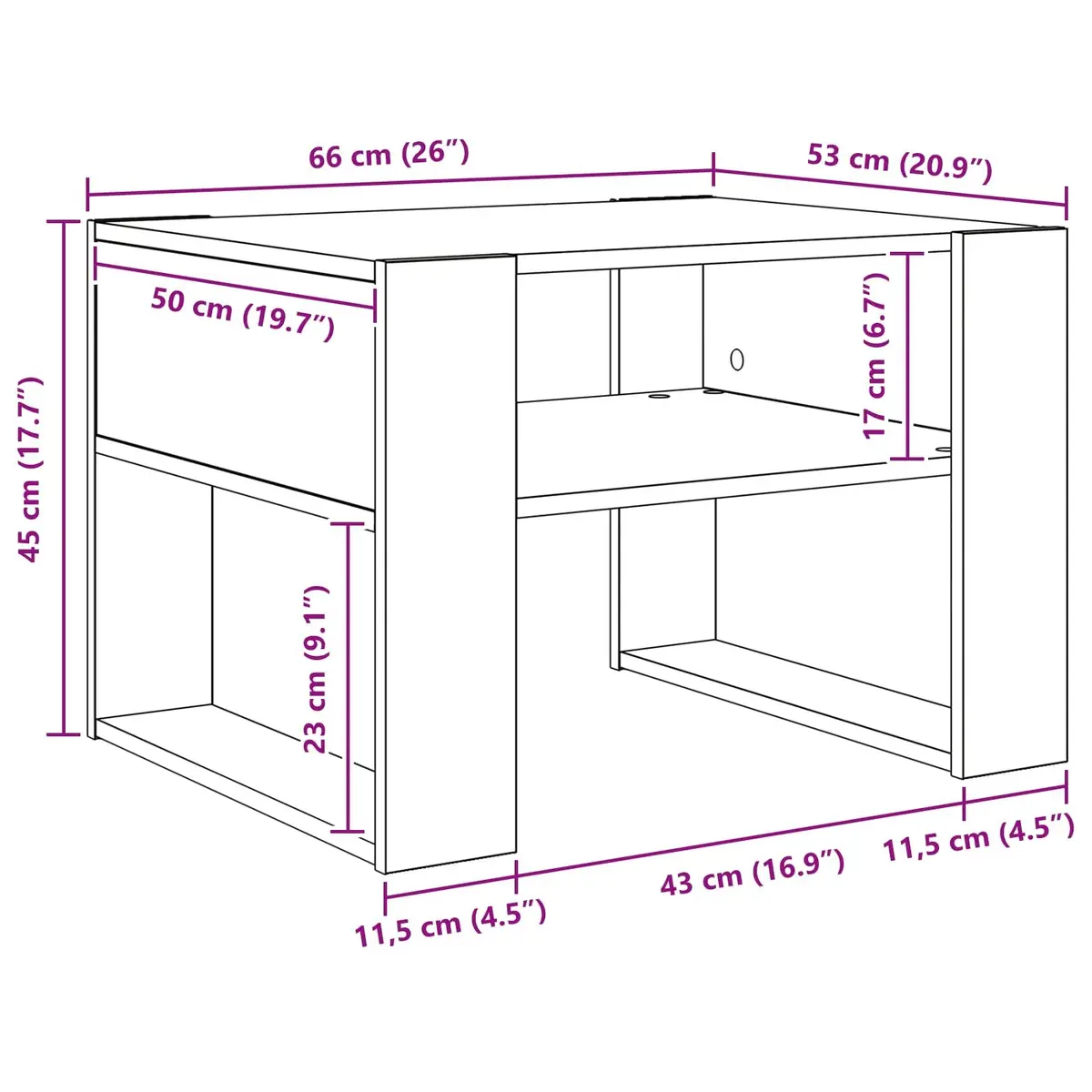 Rectangular White Coffee Table Engineered Wood with Storage for Living Room 66x53x45cm