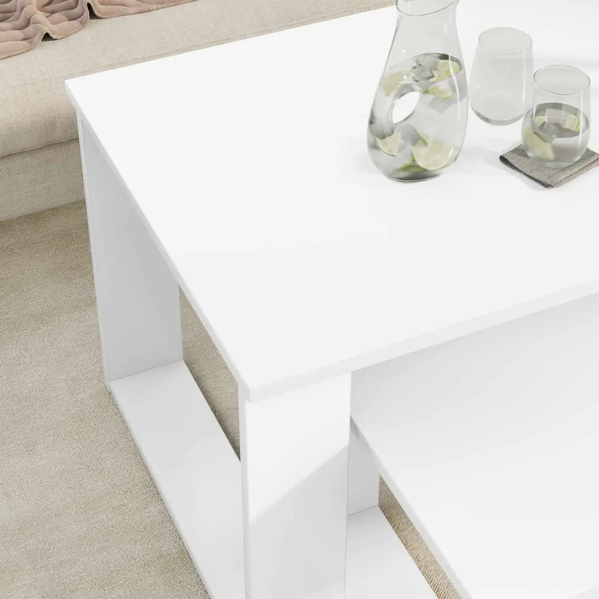 Coffee Table Set 2 Pieces White Modern Lounge Living Room Accent Furniture