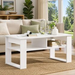 Compact White Coffee Table with Storage 96x54x44cm
