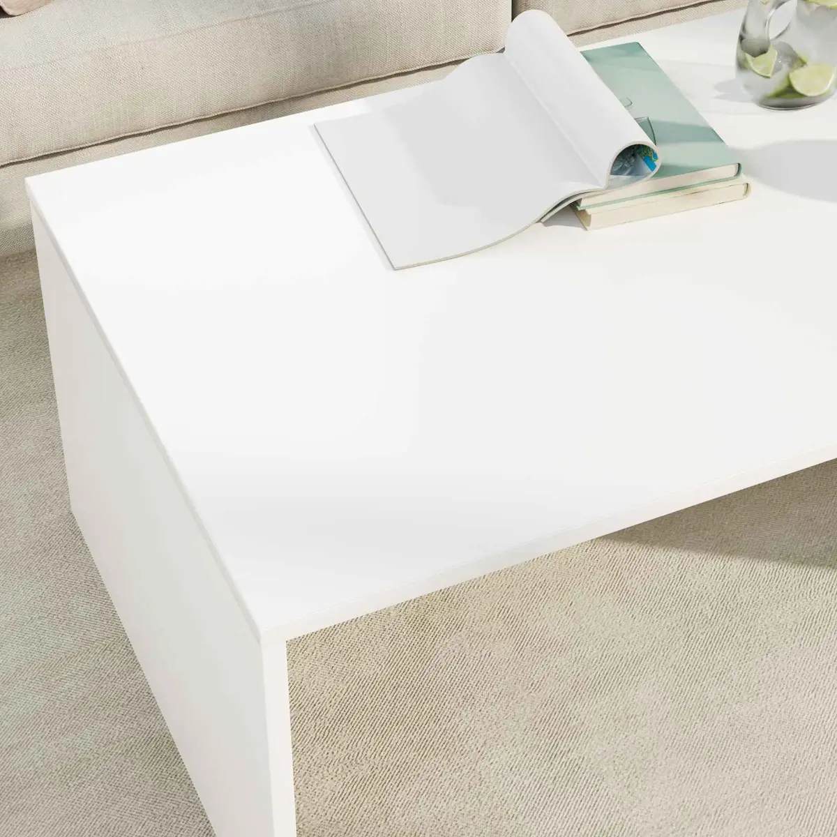 White Coffee Table Rectangular Modern Living Room Accent Furniture 95x50x34cm