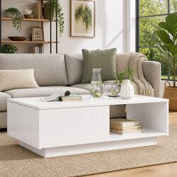 Modern White Coffee Table with Storage Drawer Included