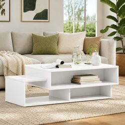 White Modern Coffee Table with Storage – Simple Elegance
