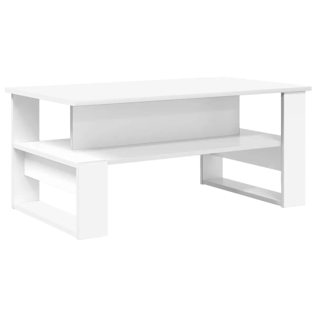 Coffee Table Rectangular White Engineered Wood Indoor Accent Furniture with Storage Shelves