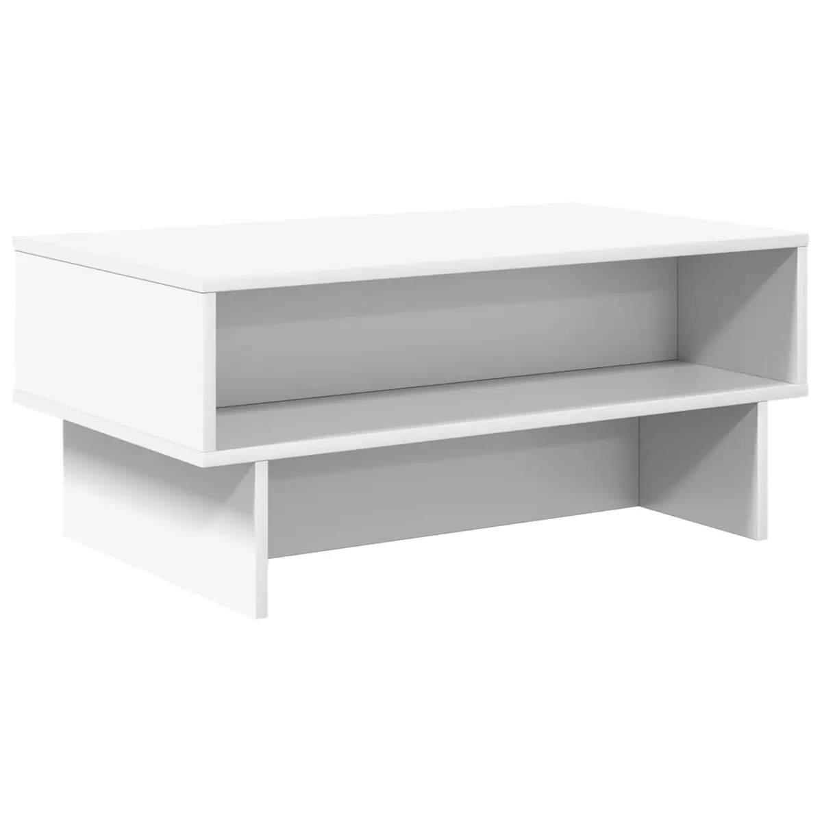 Coffee Table White Modern Lounge Living Room Engineered Wood Storage Shelves