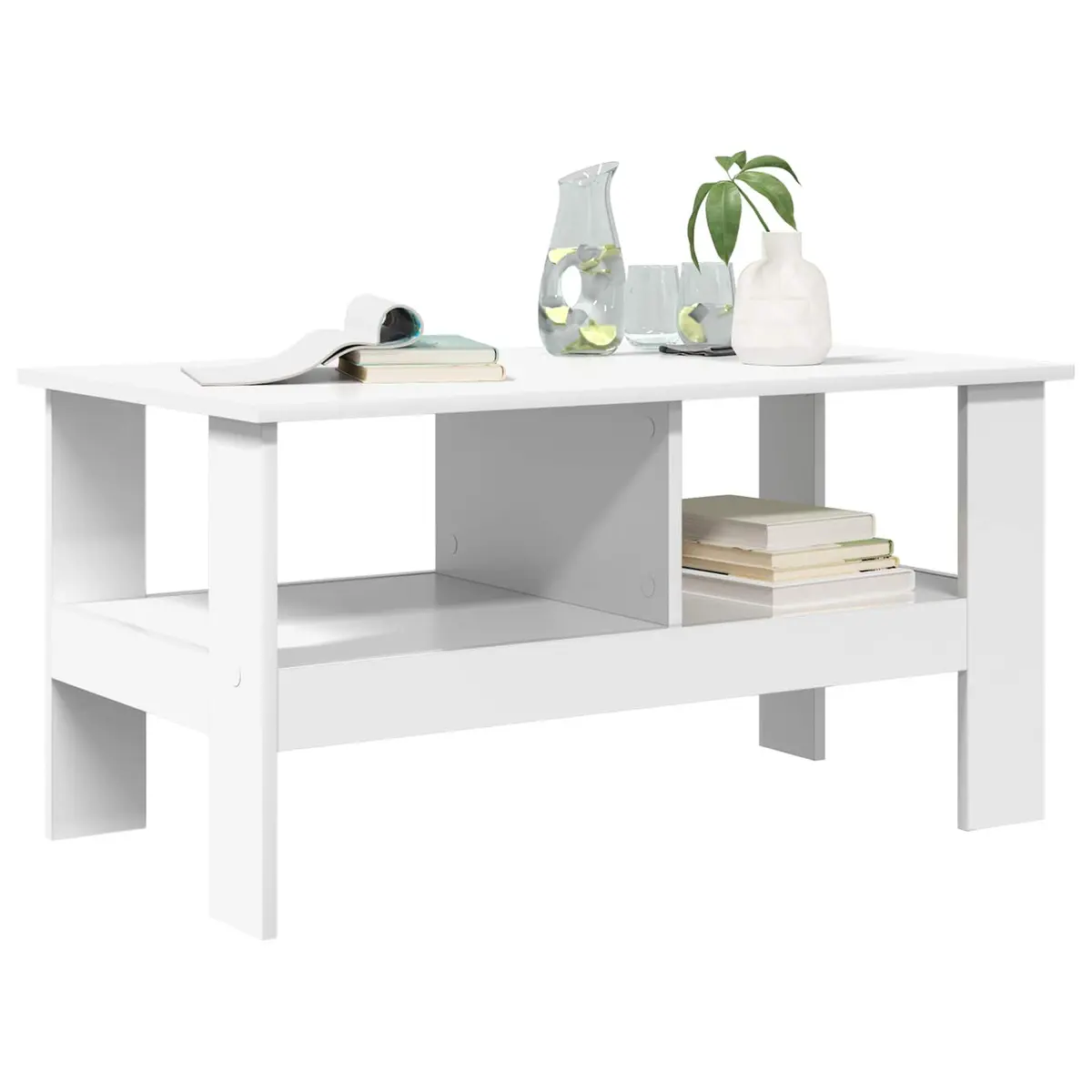 Coffee Table Engineered Wood White Large Surface Living Room Storage Shelves