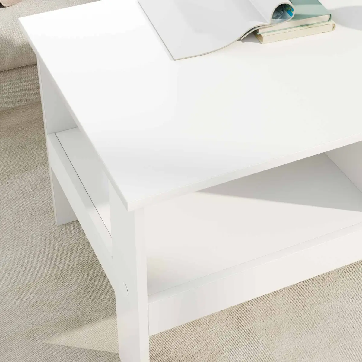 Coffee Table Engineered Wood White Large Surface Living Room Storage Shelves