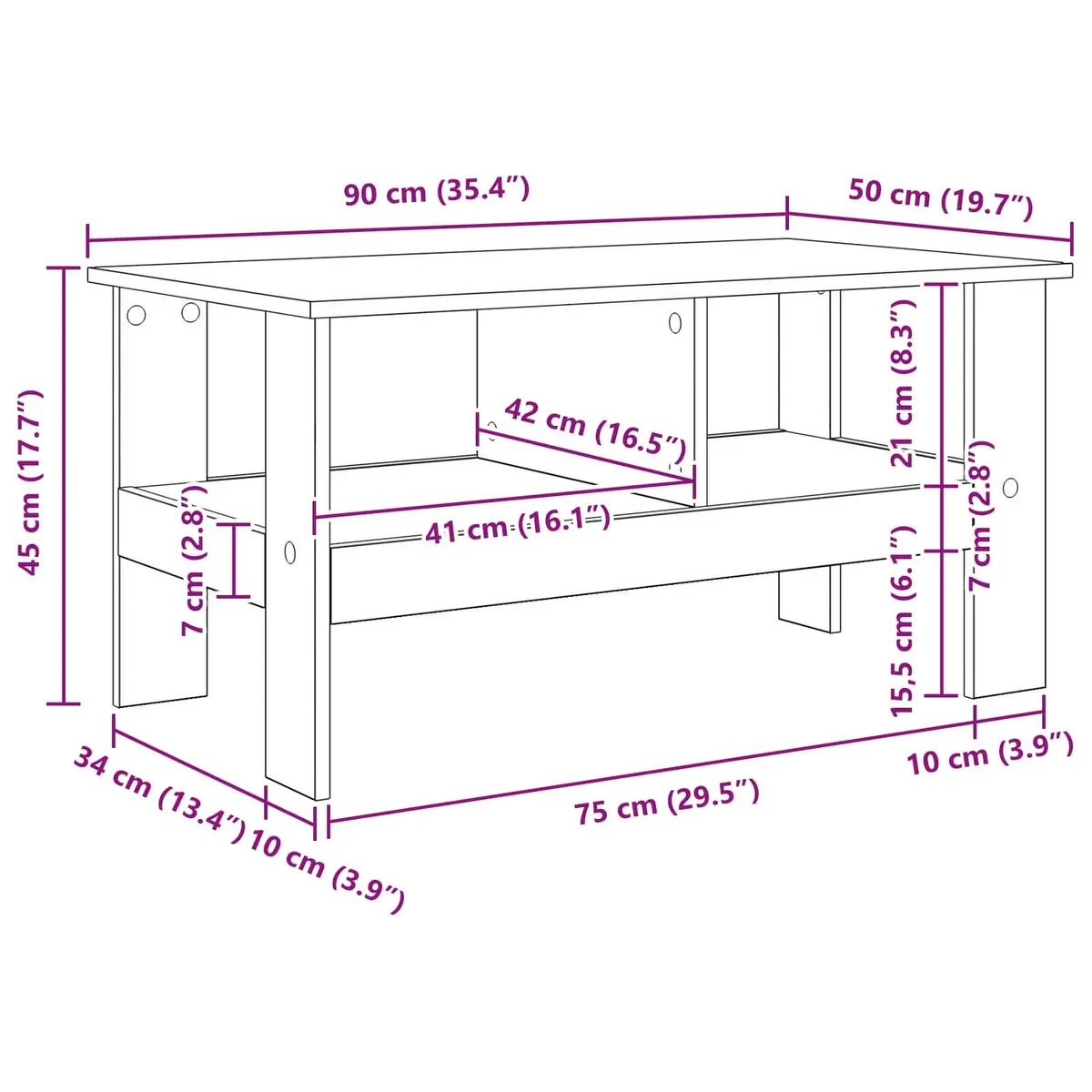 Coffee Table Engineered Wood White Large Surface Living Room Storage Shelves