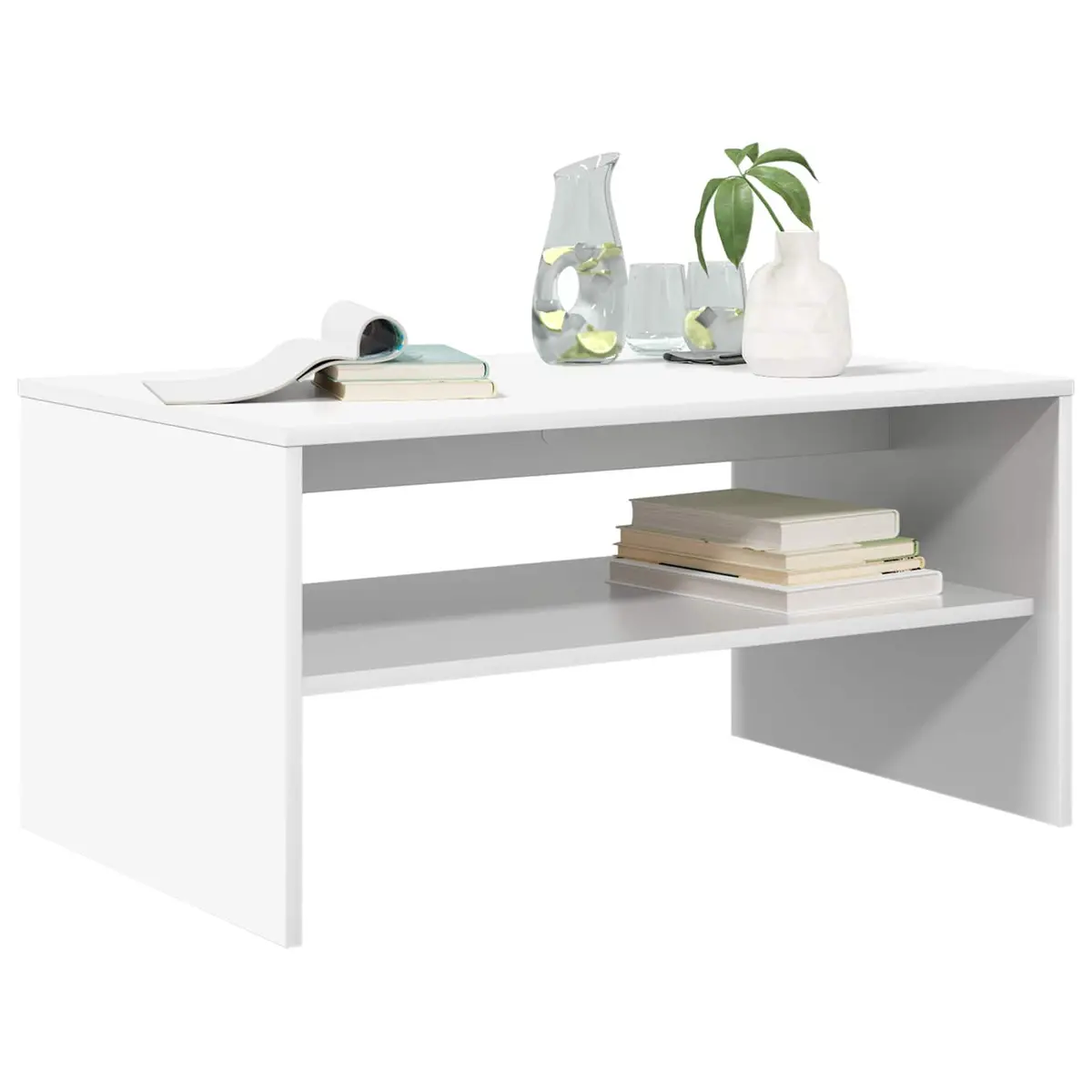 Coffee Table White Rectangular Modern Integrated Shelf Storage