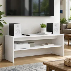 Compact White TV Cabinet with Board Shelves