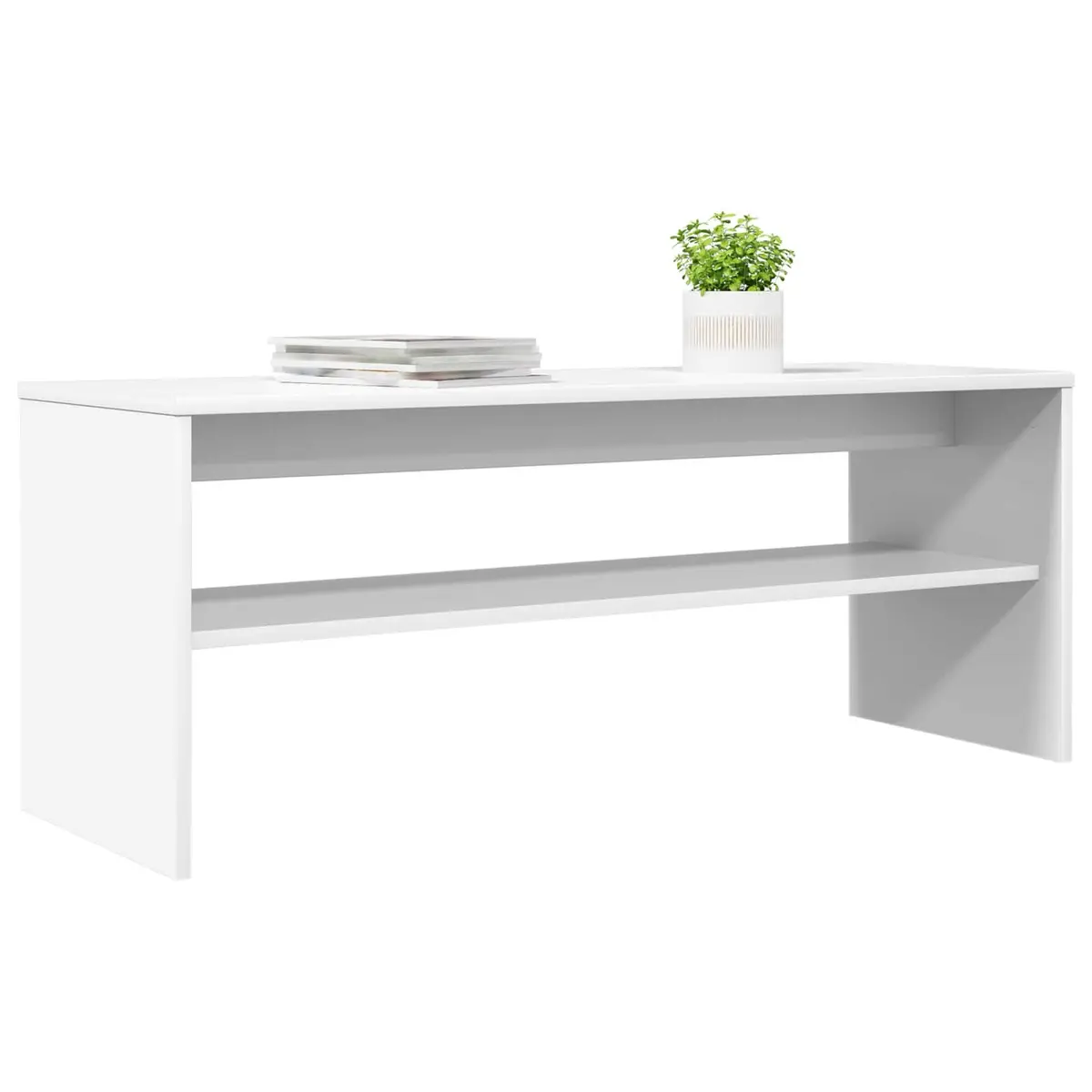 TV Cabinet White Engineered Wood Modern Low-Profile Storage Unit