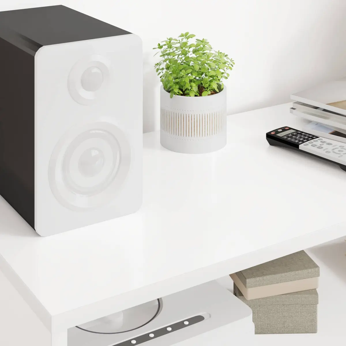 TV Cabinet White Engineered Wood Modern Low-Profile Storage Unit