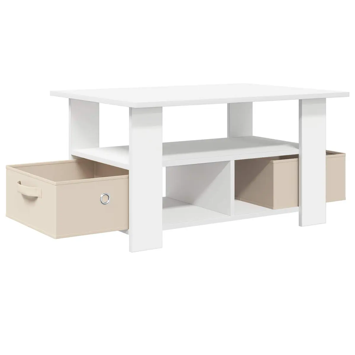 Coffee Table White Engineered Wood Rectangular Shape with Drawer