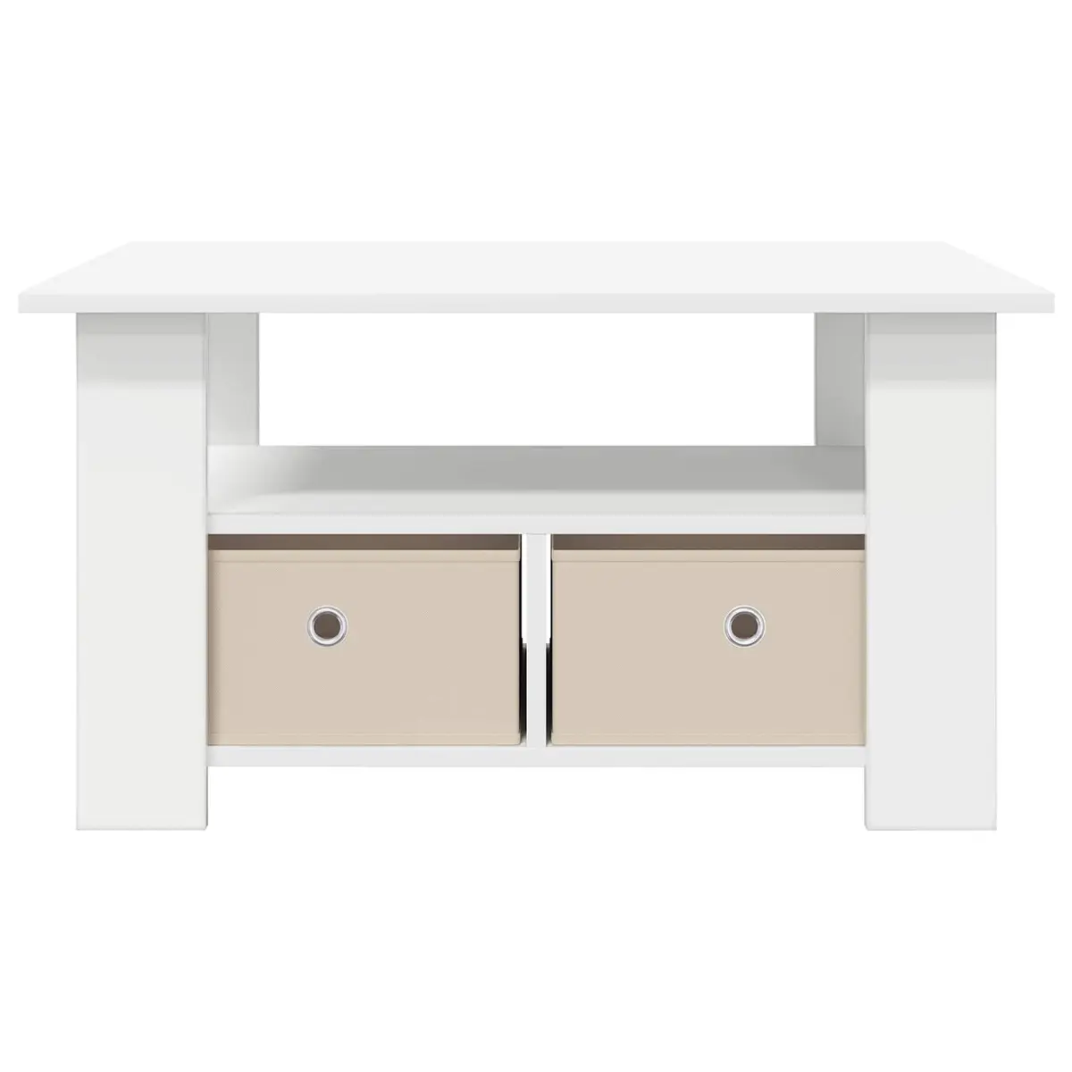 Coffee Table White Engineered Wood Rectangular Shape with Drawer
