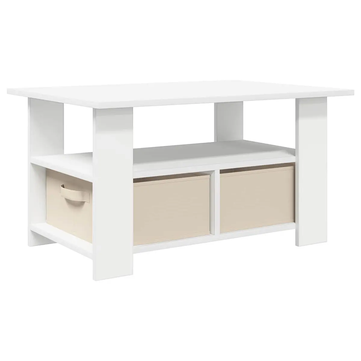 Coffee Table White Engineered Wood Rectangular Shape with Drawer