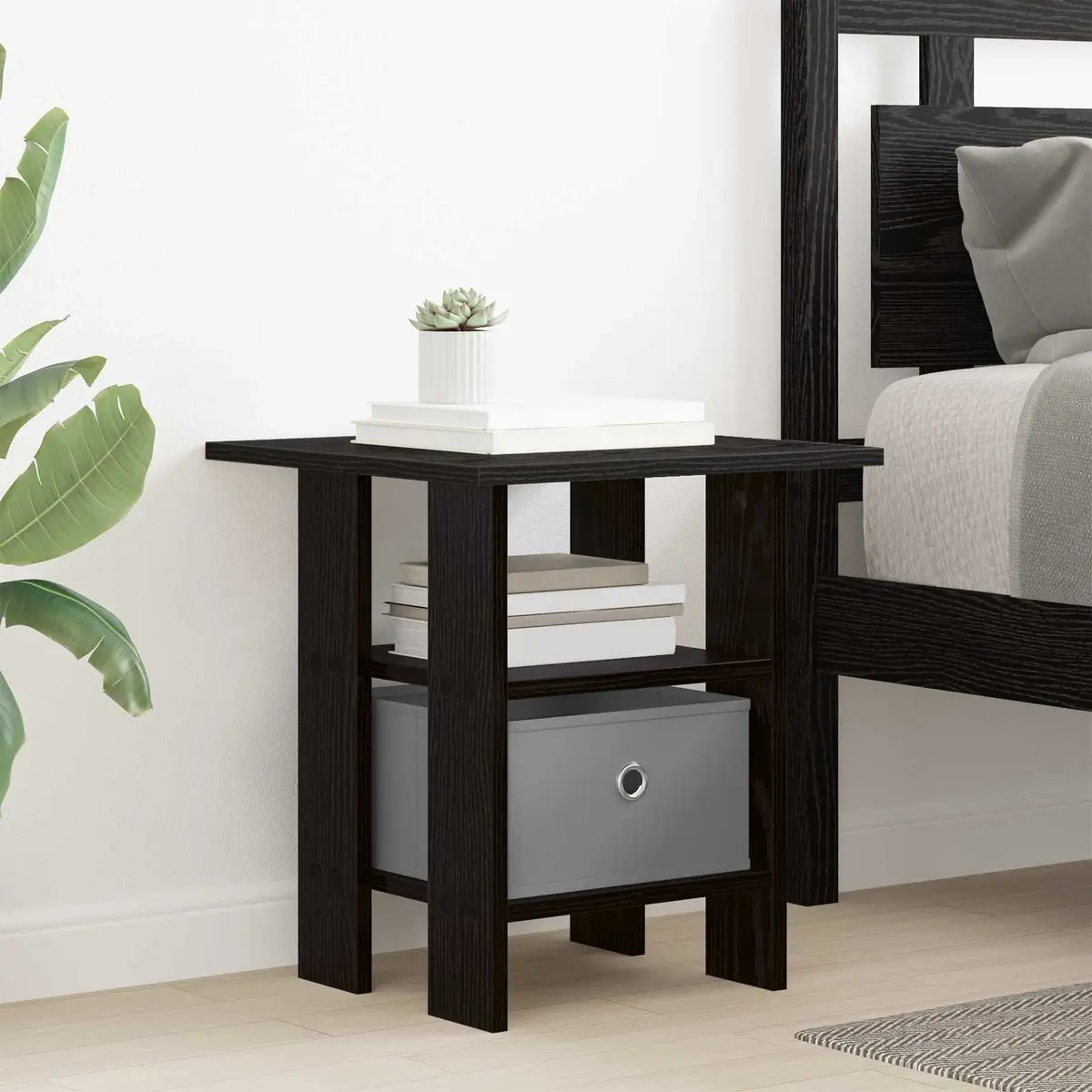 Bedside Table Black 2 Piece Modern Bedroom Furniture Nightstand Storage Drawer