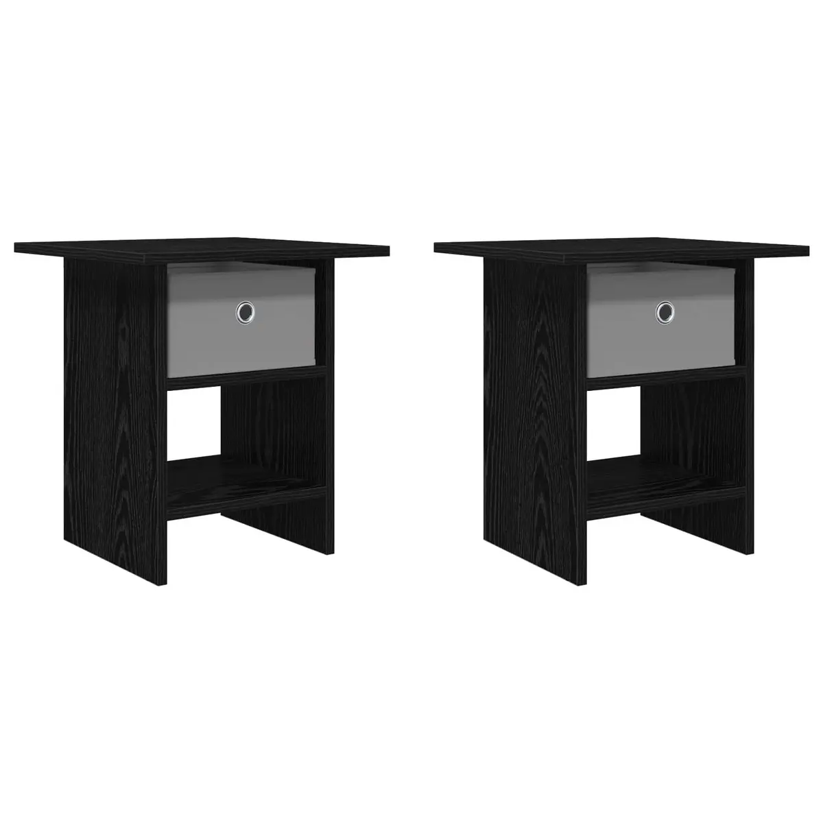 Bedside Table 2 pcs Black Modern Design Compact Bedroom Storage Nightstand