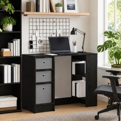 Concise Design: Black Oak Desk for Workspaces