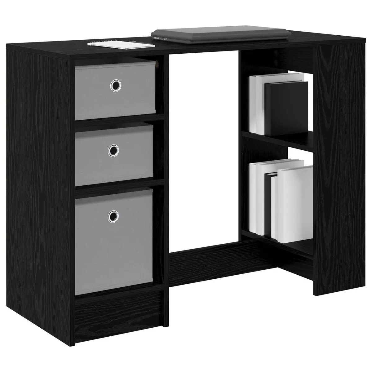 Engineered Wood Black Desk Rectangular 100x40x75cm Modern with Storage Drawers