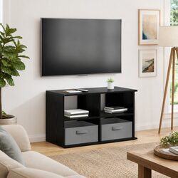 Concise and Elegant Black Oak TV Stand with Drawer