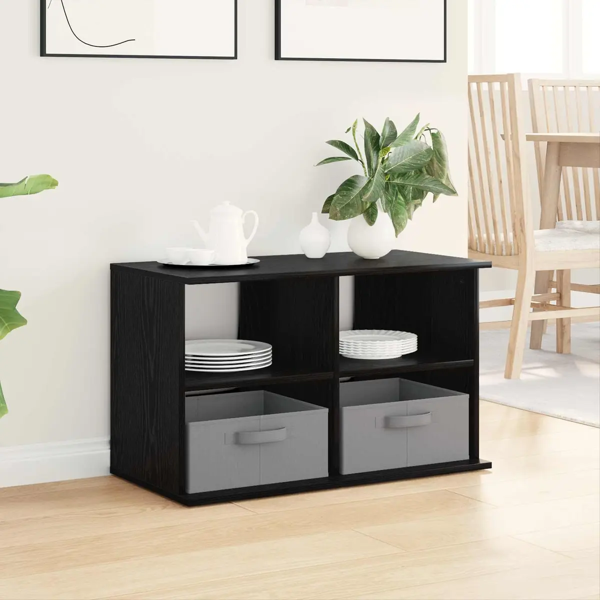 TV Stand with Drawer Black Oak Modern Living Room Storage Unit 79x40x48cm