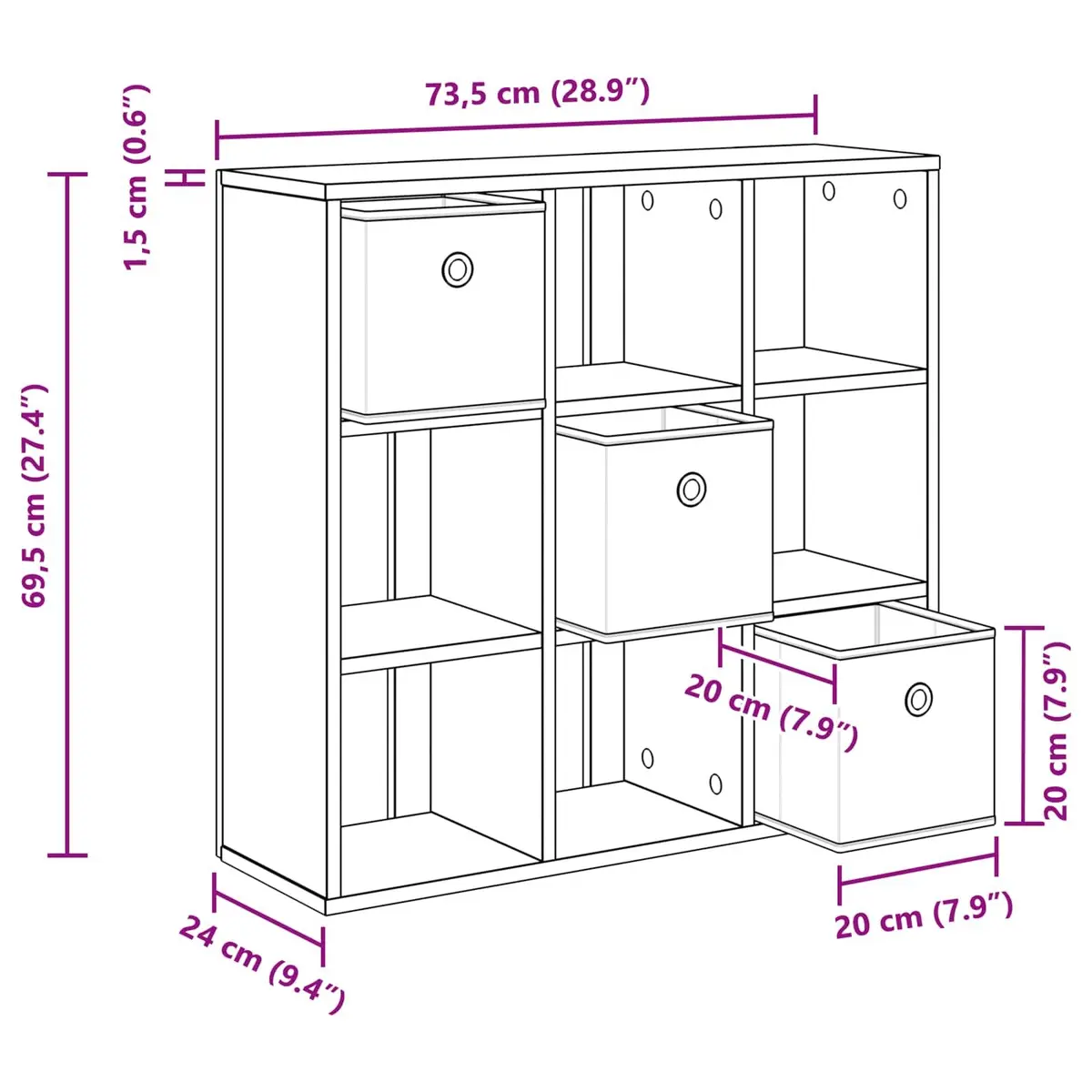 Black Oak Sideboard Modern Storage Cabinet with Drawer and Shelves Engineered Wood 735x24x695cm