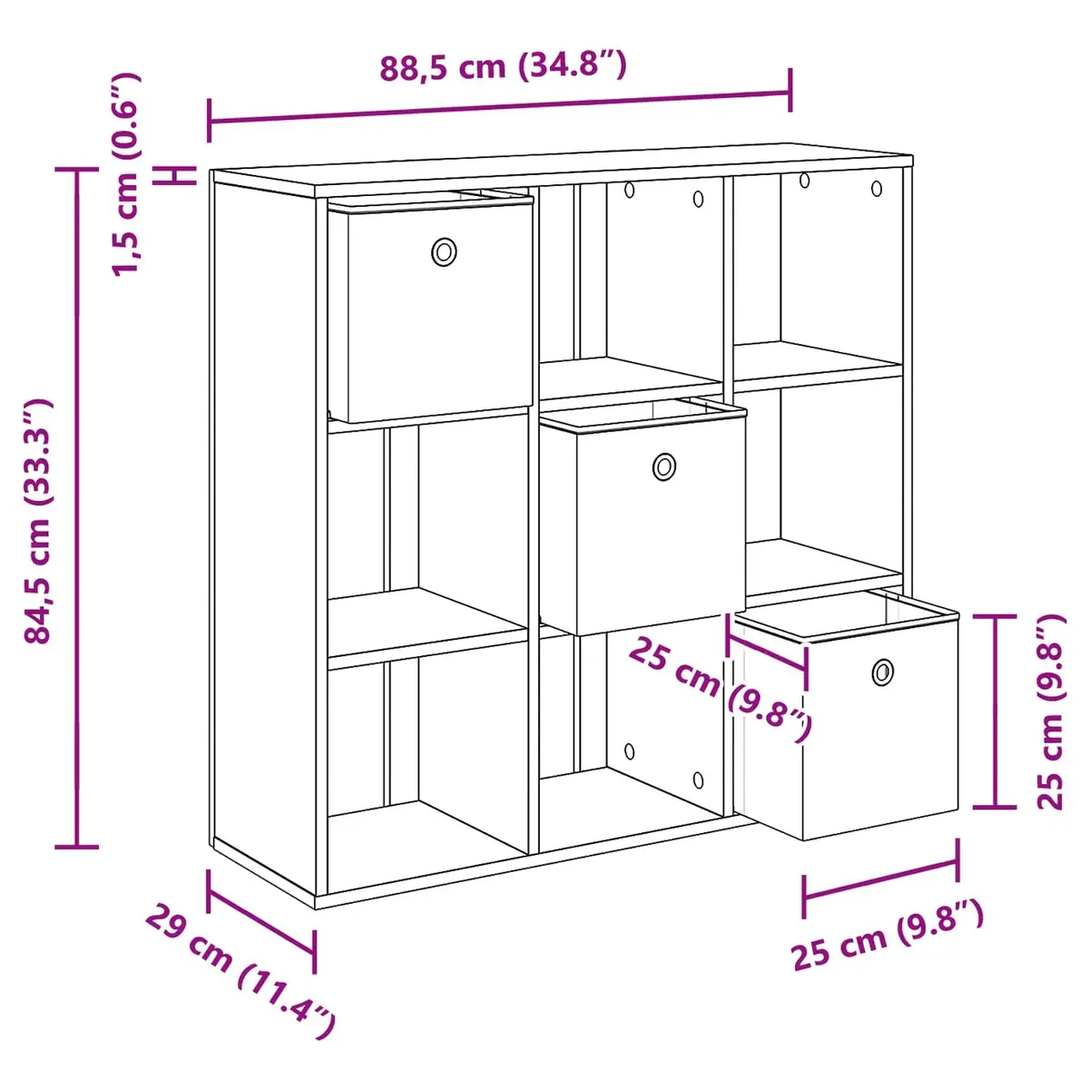 White Sideboard Storage Cabinet 88.5 x 29 x 84.5 cm Living Room Buffet Furniture