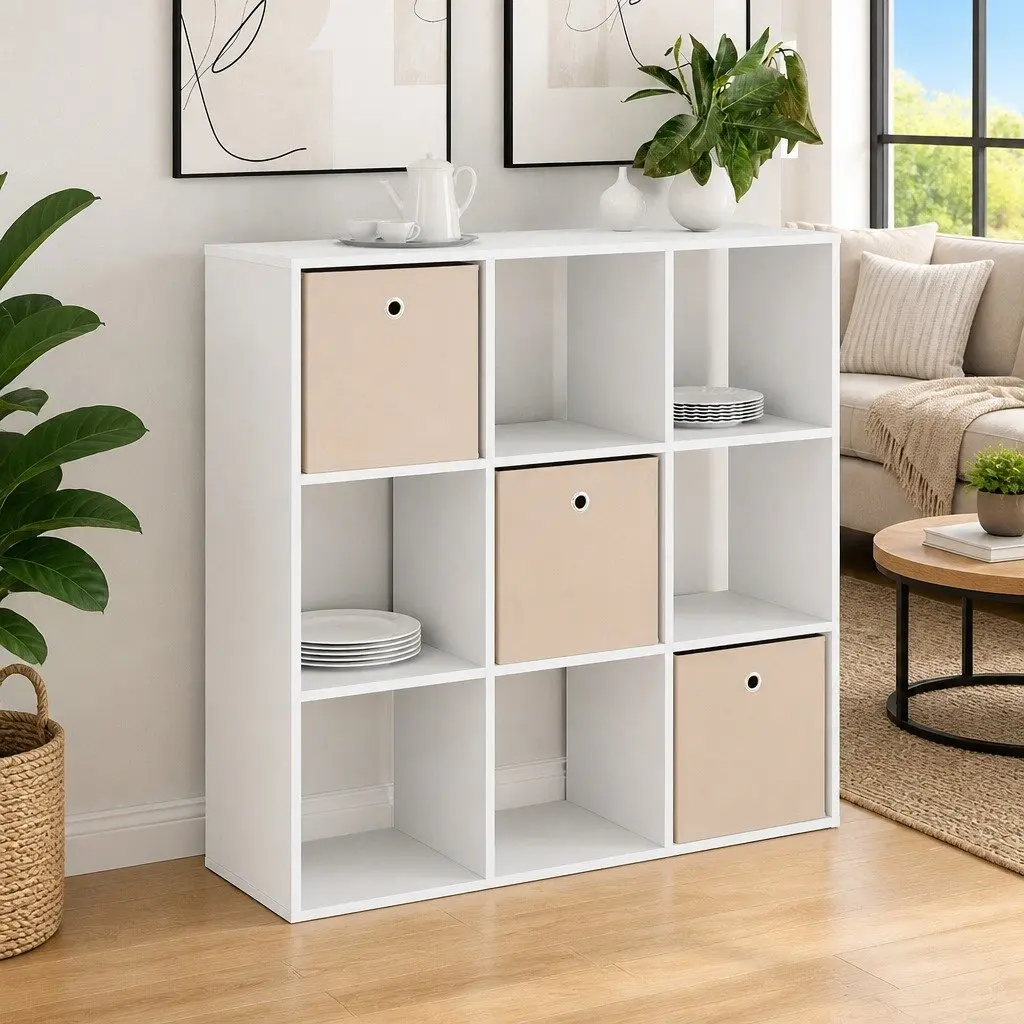 Sideboard White Modern Storage Cabinet Engineered Wood Recessed Handle