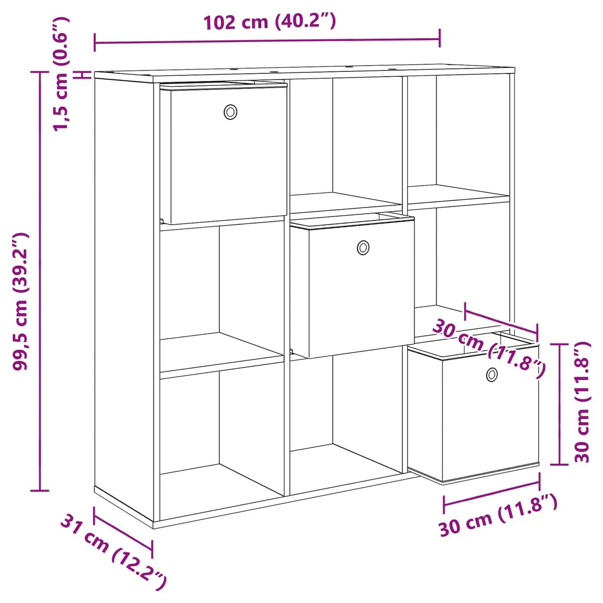 Sideboard Storage Cabinet Black Oak 102 x 31 x 99.5 cm Engineered Wood Adjustable Shelf Recessed Handle